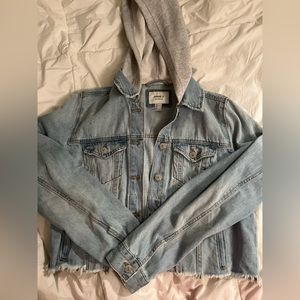 Forever 21 large cropped hooded jean jacket